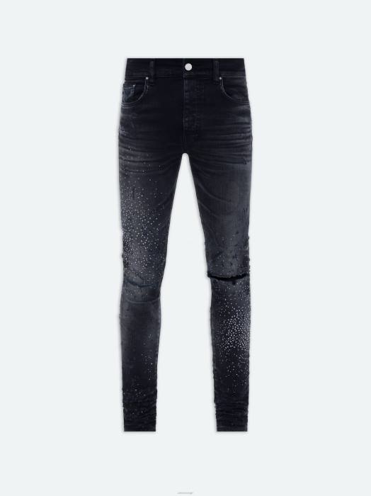 AMIRI menn bleknet svart krystall hagle jeans NFBX5